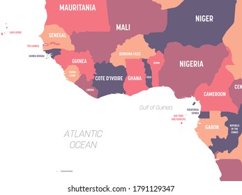 Western Africa map. High detailed political map of western african and Bay of Guinea region with country, ocean and sea names labeling.