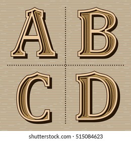 western alphabet design letters vintage vector (a, b, c, d)