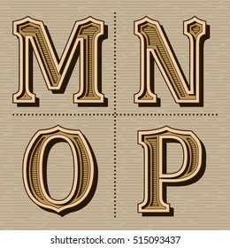 Western alphabet design letters vintage vector (m, n, o, p)