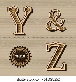 Western alphabet design letters vintage vector (y&z)