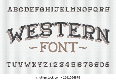 Western alphabet font. Retro letters and numbers. Stock vector typescript for your typography design.