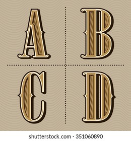 Western alphabet letters vintage design vector (a, b, c, d)