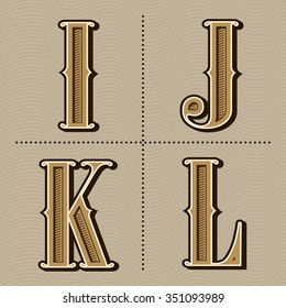 Western alphabet letters vintage design vector (i, j, k, l)