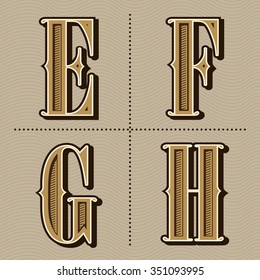 Western Alphabet Letters Vintage Design Vector (e, F, G, H)