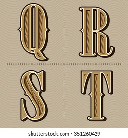 Western alphabet letters vintage design vector (q, r, s, t)