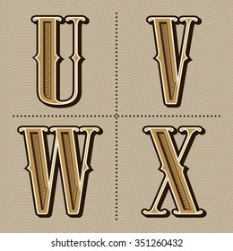 Western Alphabet Letters Vintage Design Vector (u, V, W, X)