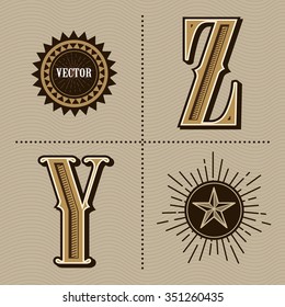 Western alphabet letters vintage design vector (y, z)