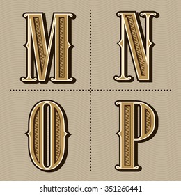 Western alphabet letters vintage design vector (m, n, o, p)