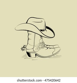 Western. American cowboy boots and hat