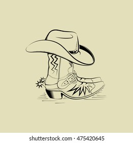 Western. American cowboy boots and hat