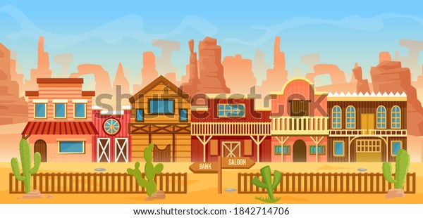 Western American Town Desert Landscape Vector Stock Vector (Royalty ...