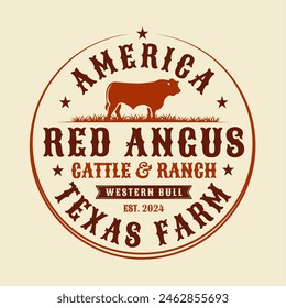 Western Angus Cow Bull Cattle Farm Ranch Vintage Badge Logo