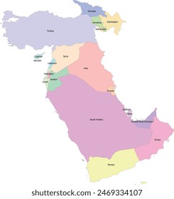 Western Asia Map with 18 Countries