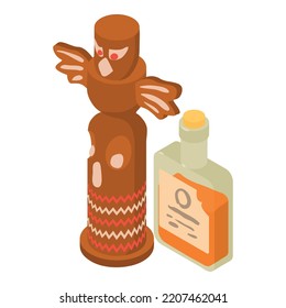 Western attribute icon isometric vector. Whiskey bottle, traditional indian totem. American west concept