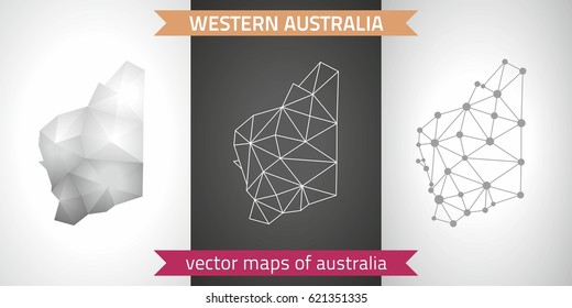 Western Australia collection of vector design modern maps, gray and black and silver dot outline mosaic 3d map