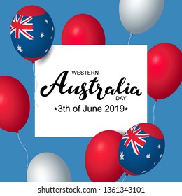 Western Australia Day 3th of June celebration banner template with australian balloons flag decor. Holiday poster template. Vector illustration