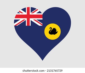 Westaustralische Herzwasser-Flagge. WA AUS Love Shape Flag. Australian State Banner Icon Sign Symbol Clip Art. EPS-Vektorgrafik.