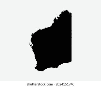 Australia Occidental Mapa silueta negra. WA, Frontera del Atlas de la Geografía de la Forma del Estado Australiano. Mapa negro aislado en un fondo blanco. Icono de recorte gráfico del vector EPS