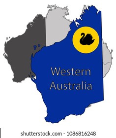 A Western Australia map and flag isolated on a white background