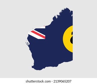 Westaustralische Kartenflagge. Karte von WA, Australien mit der Staatsflagge. Australischer Staat. Vektorgrafik-Banner.