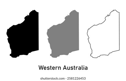 Western Australia map in outline style, black color, gray color	