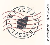 Western Australia, Australia Stamp Map Postal. Silhouette. Passport Round Design. Vector Icon. Design Retro Travel National Symbol.