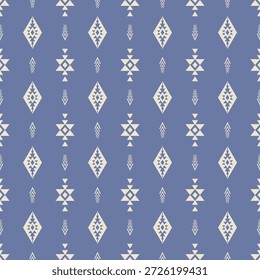 Western aztec bohemian geometric pattern. Vector southwestern boho with blue background seamless pattern. Ethnic geometric pattern use for fabric, textile, scrapbook paper, upholstery, wrapping, etc.