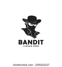 Western Bandit Wild West Cowboy Gangster With Bandana Scarf Mask Logo Illustration