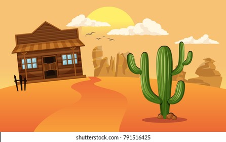 Western bar in the desert vector graphic