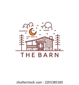 Western Barn Line Art Outline Logo Design Vector