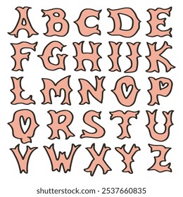 Western bohemian groovy postmodern wild west cowboy or cowgirl funky font alphabet 1960s boho country style and symbols. Perfect for posters, collages, clothing, music albums and more. Vector clipart