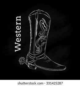 Western Boot Hand draw blackboard vintage vector illustration