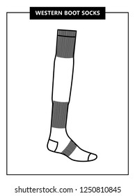 Western boot sock. Vector illustration. Linear and outline style.