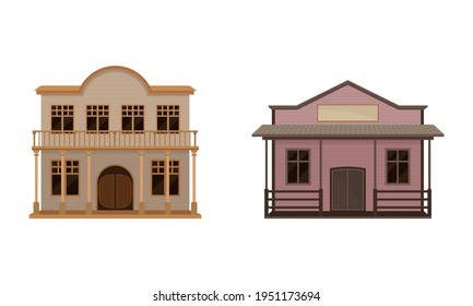 Western Building With Saloon Having Batwing Doors Vector Set