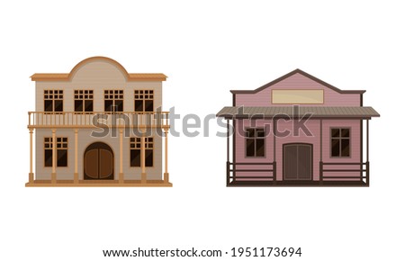 Western Building with Saloon Having Batwing Doors Vector Set