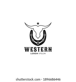 Western Bull, buffalo head skull silhouette logo vector design template