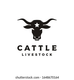 Western Bull Cow Buffalo Head silhouette with star logo design