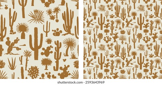 Western Cactus Boho Earthy SouthWest Cowboy Nature Seamless Pattern Vector Illustration