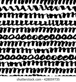 Western calligraphy inspired monochrome pattern with stripes made with letter elements. Hand made seamless tile image. Can be used for print, wrapping, fabric, scrapbook