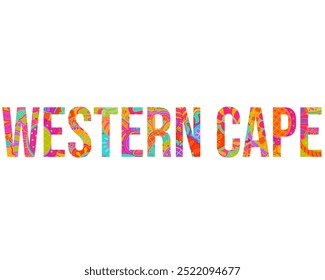 Western Cape creative province name title filled with hand drawn colorful floral doodle pattern 	