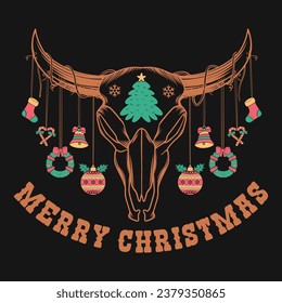 Western Christmas Retro T-shirt Design