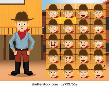 Western Costume Boy Cartoon Character Emotions