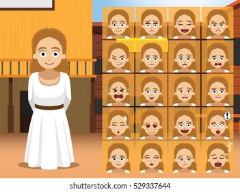 Western Costume Girl Cartoon Character Emotions