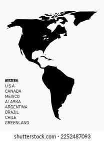 Western countries vector. Isolated western part of countries silhouette.
