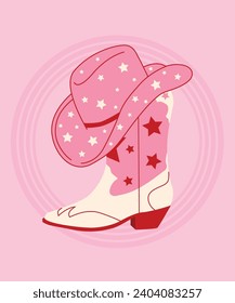 sombrero rosa y bota de la vaquera del país occidental