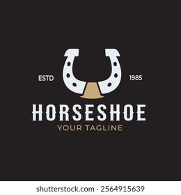 Western Country Horseshoe Logo Vector Retro Vintage Design Illustration Dark Background