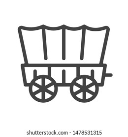 Western covered wagon outline icon. Vector illustration.