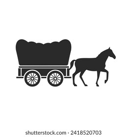 Western Covered Wagon, vector illustration of a horse driving a Western Wagon,silhouette of old transportation. svg