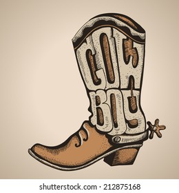 WEstern Cowboy boot with text.Vector illustration isolated