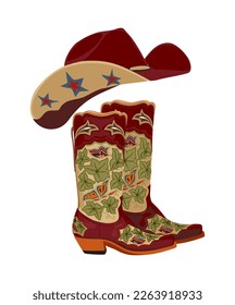 Western cowboy boots and hat vector illustration.